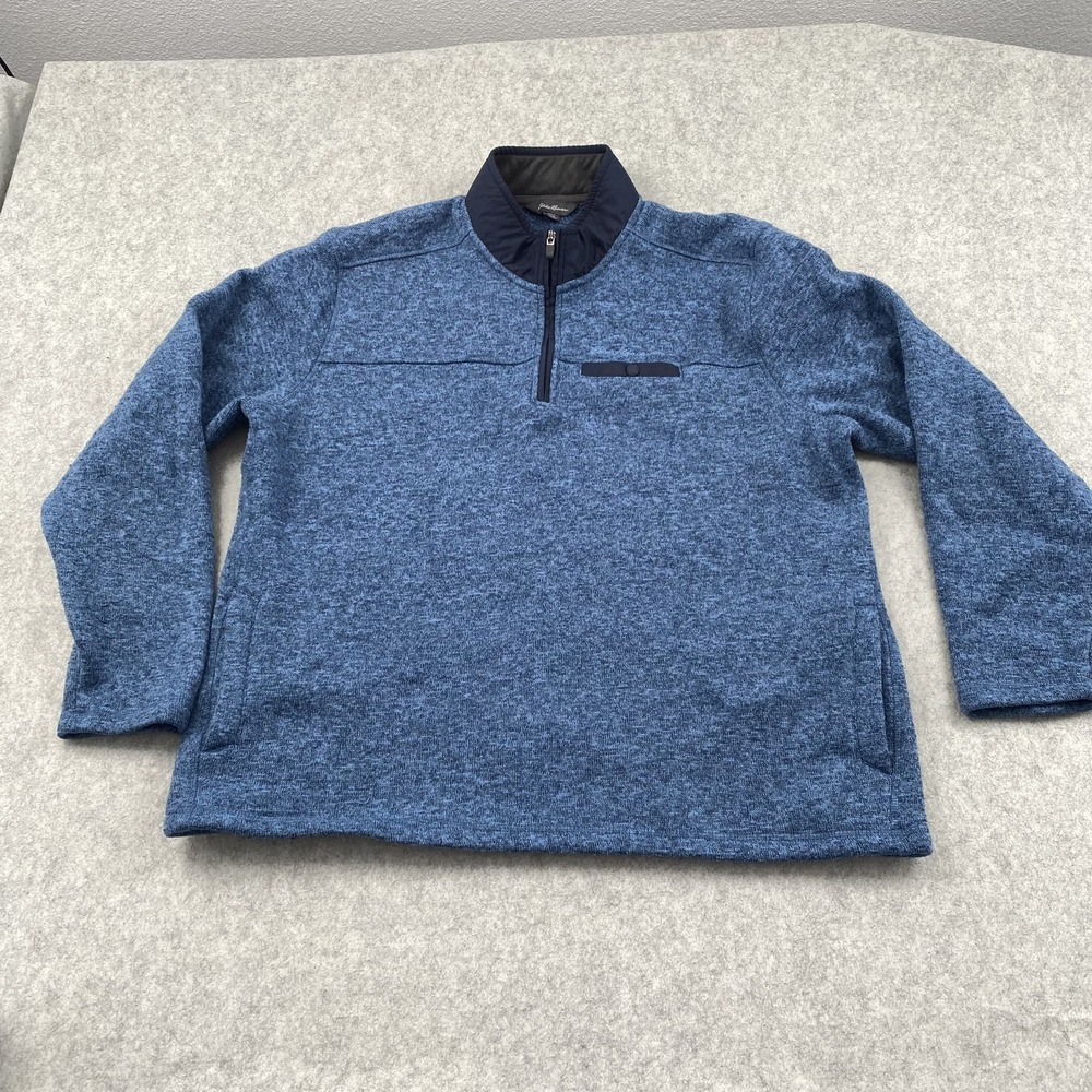 Eddie Bauer Sweater Mens 2XL Blue Fleece 1/4 Zip Mock Neck Pullover *STAIN*